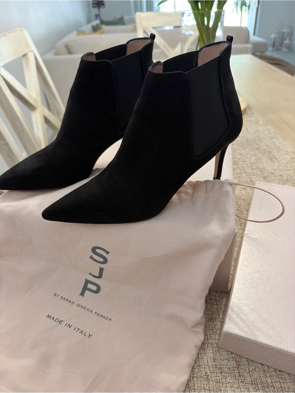 SJP by Sarah Jessica Parker Black Suede Pointed Chelsea Ankle Boots